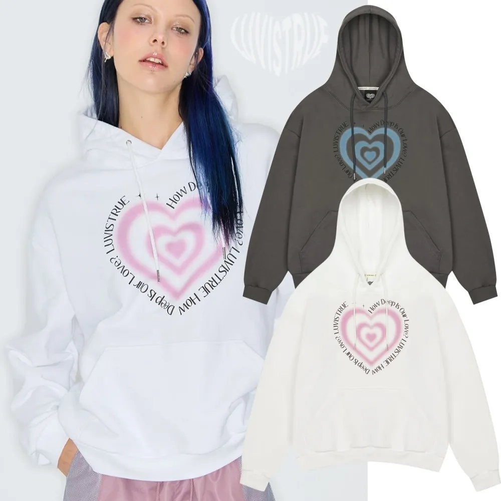 LUV IS TRUE  |Heart Street Style Long Sleeves Logo Hoodies & Sweatshirts