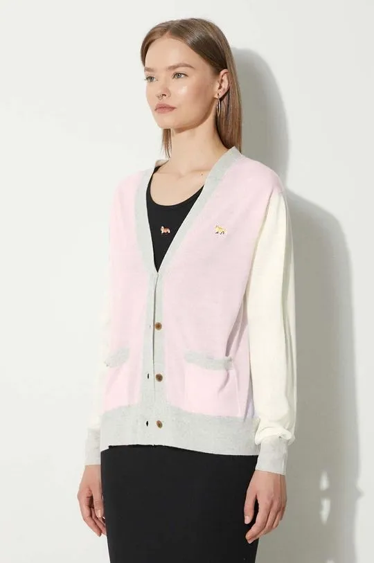 Maison Kitsuné wool cardigan Baby Fox Patch Regular Cardigan pink color MW00505KT1036