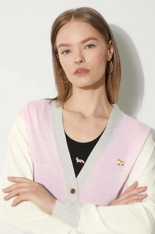 Maison Kitsuné wool cardigan Baby Fox Patch Regular Cardigan pink color MW00505KT1036