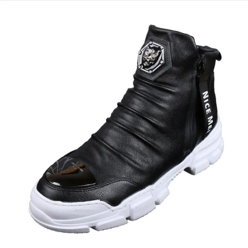 Men's Autumn Solid Pattern Slip On Waterproof Casual Rivet Boots