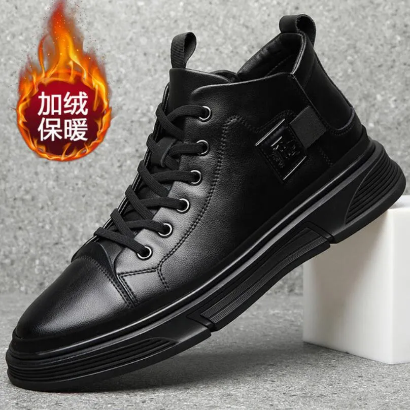 Men's Genuine Leather Waterproof Narrow Band Casual Platform Boots