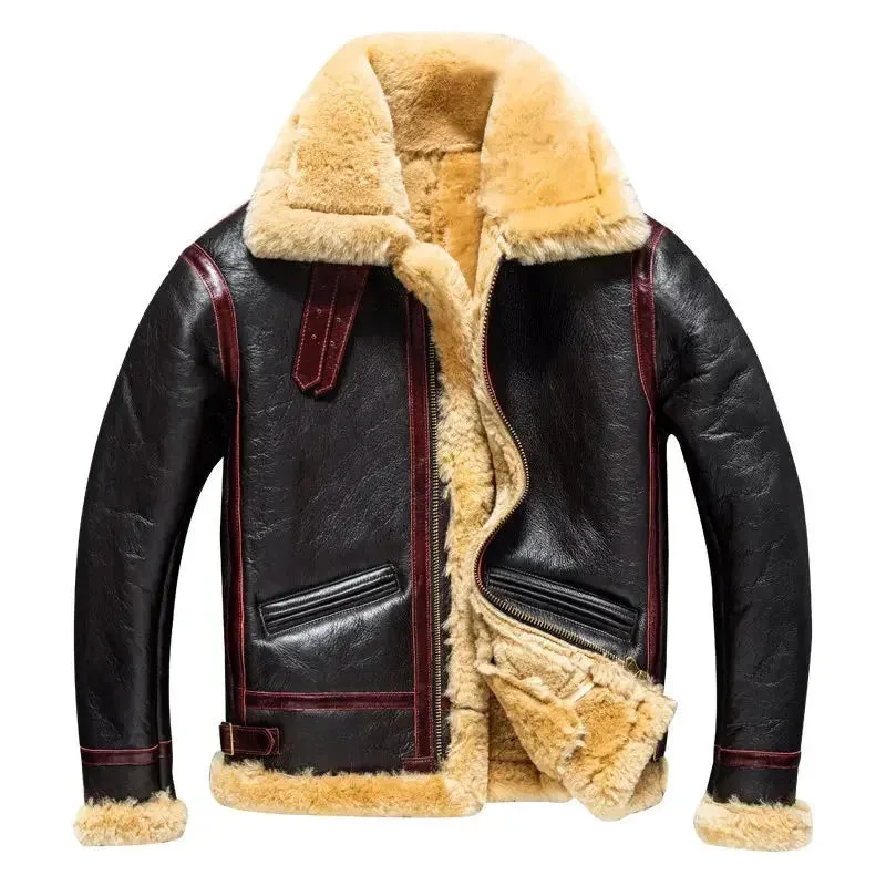 Men's Real Lamb Fur Vintage Natural Genuine Sheepskin Leather