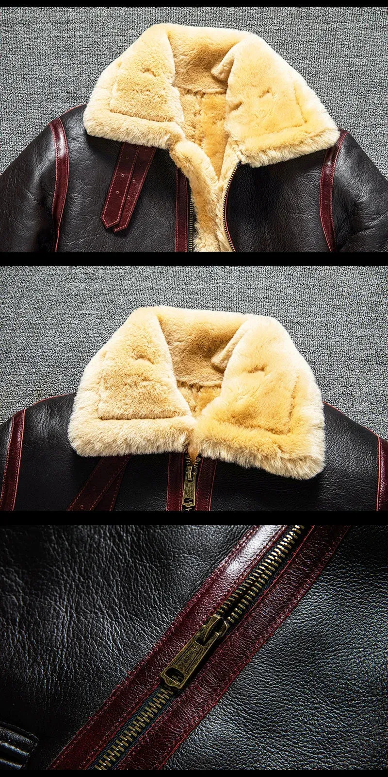 Men's Real Lamb Fur Vintage Natural Genuine Sheepskin Leather