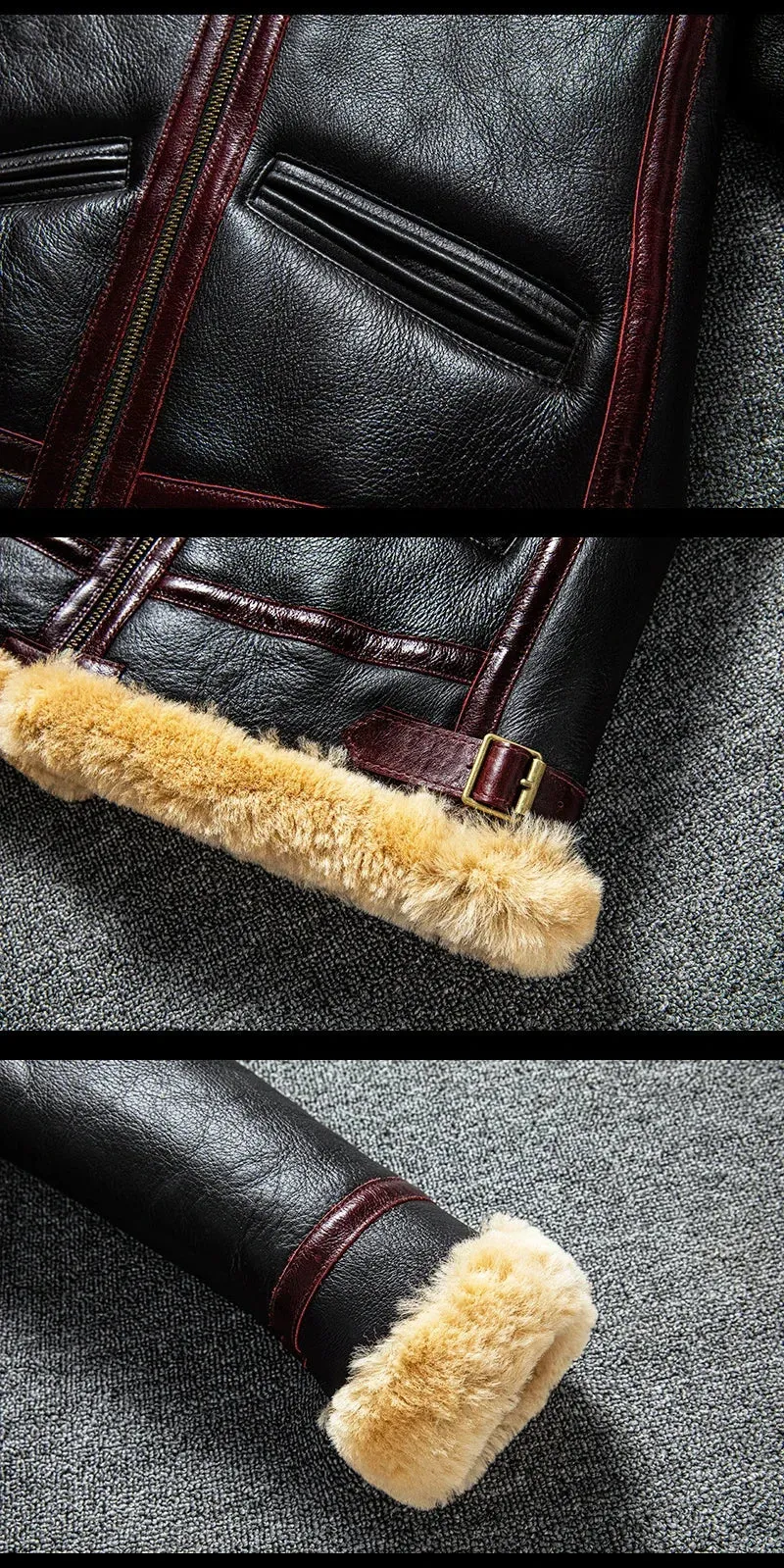 Men's Real Lamb Fur Vintage Natural Genuine Sheepskin Leather