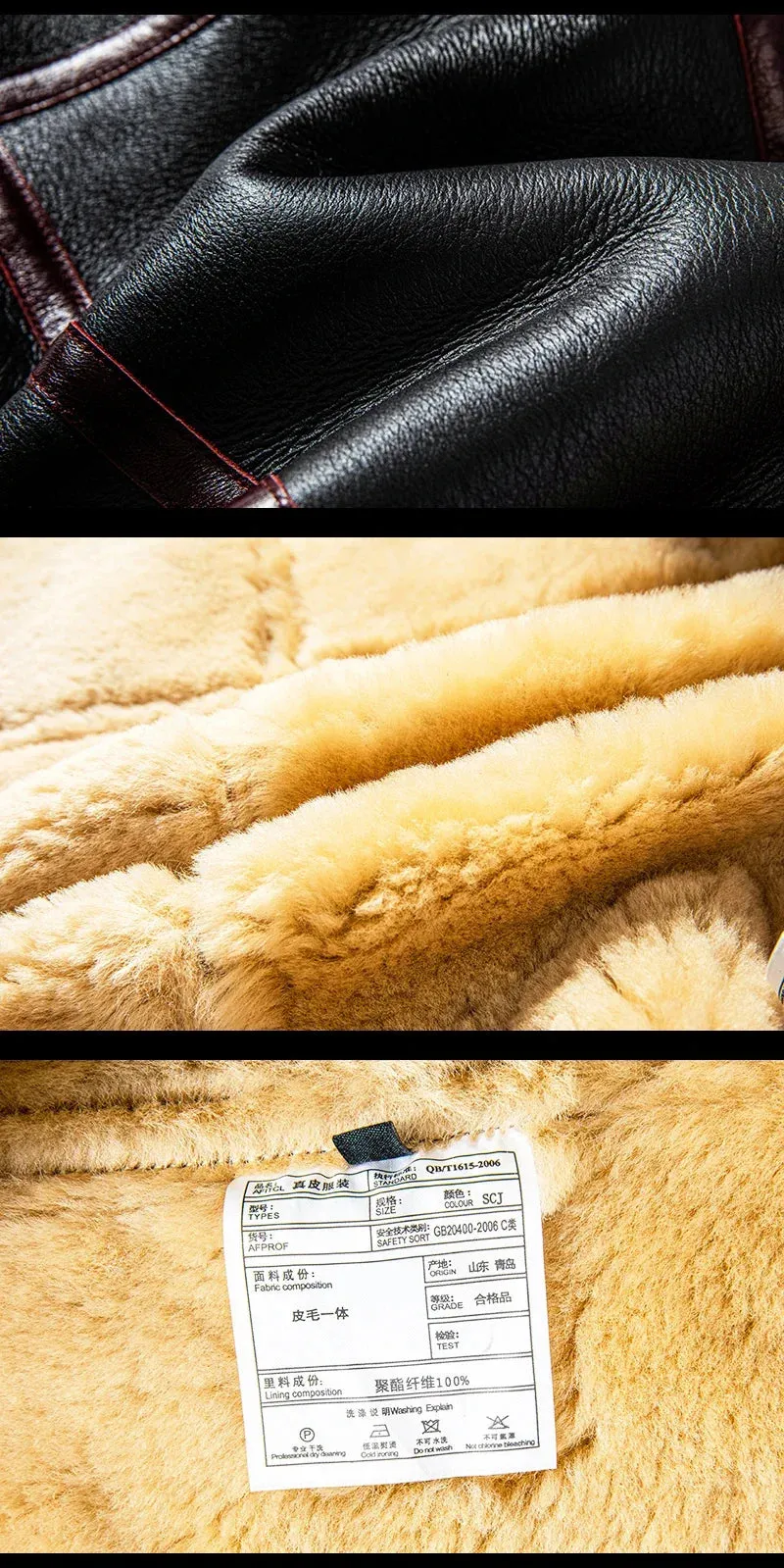 Men's Real Lamb Fur Vintage Natural Genuine Sheepskin Leather