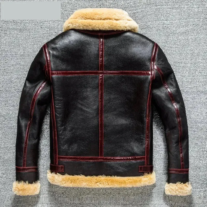 Men's Real Lamb Fur Vintage Natural Genuine Sheepskin Leather