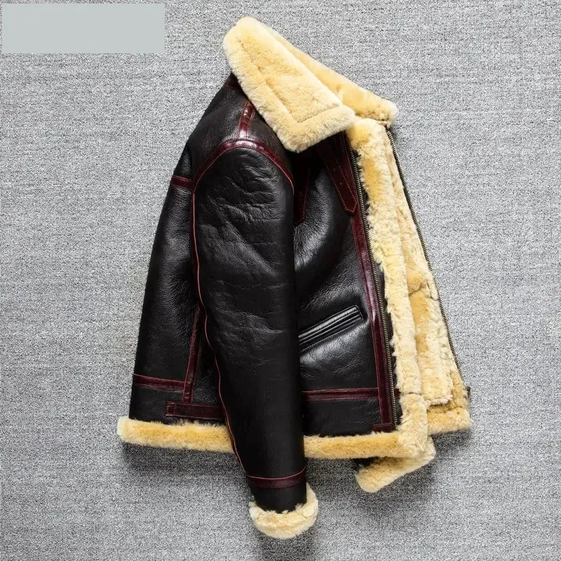 Men's Real Lamb Fur Vintage Natural Genuine Sheepskin Leather