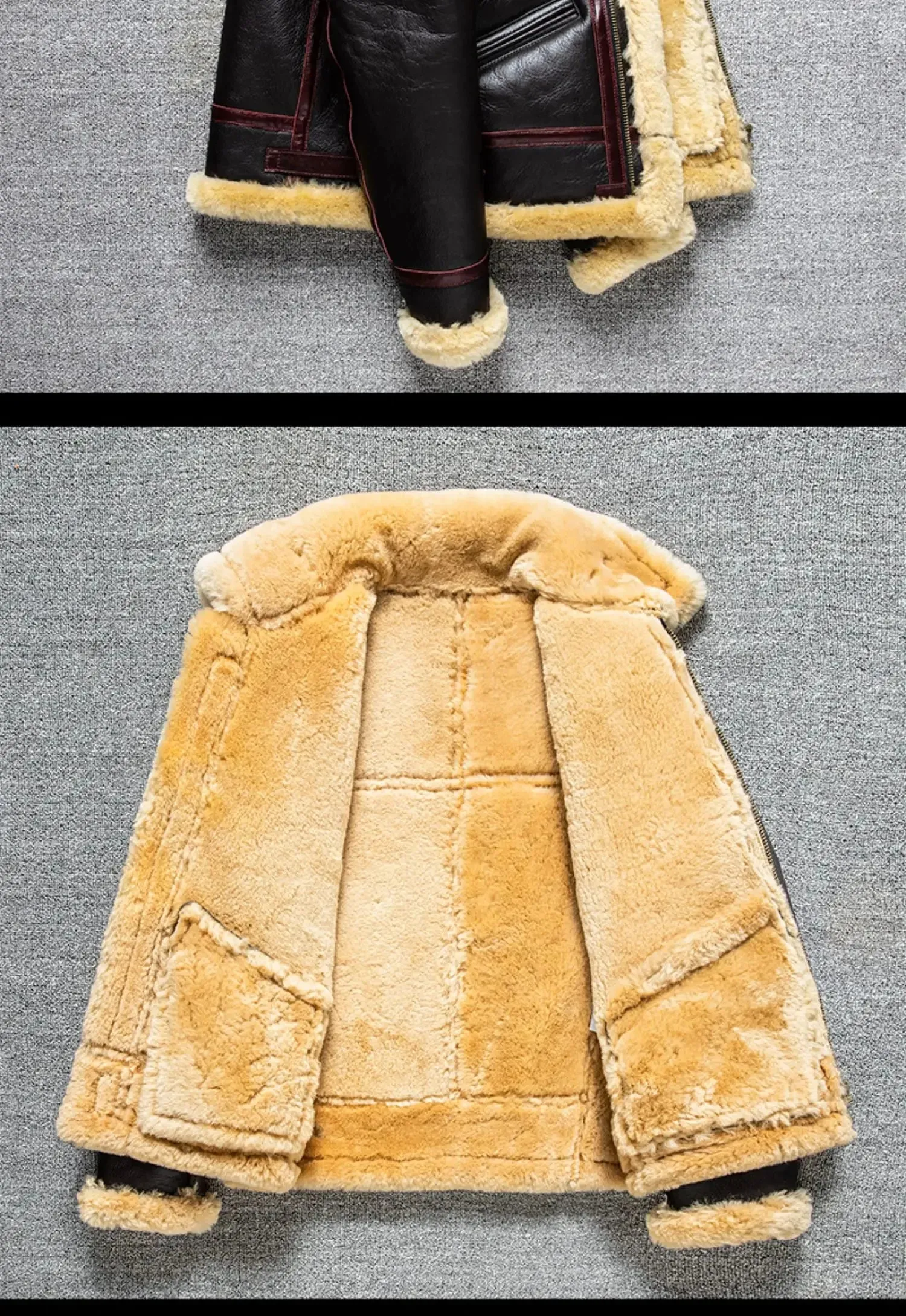 Men's Real Lamb Fur Vintage Natural Genuine Sheepskin Leather