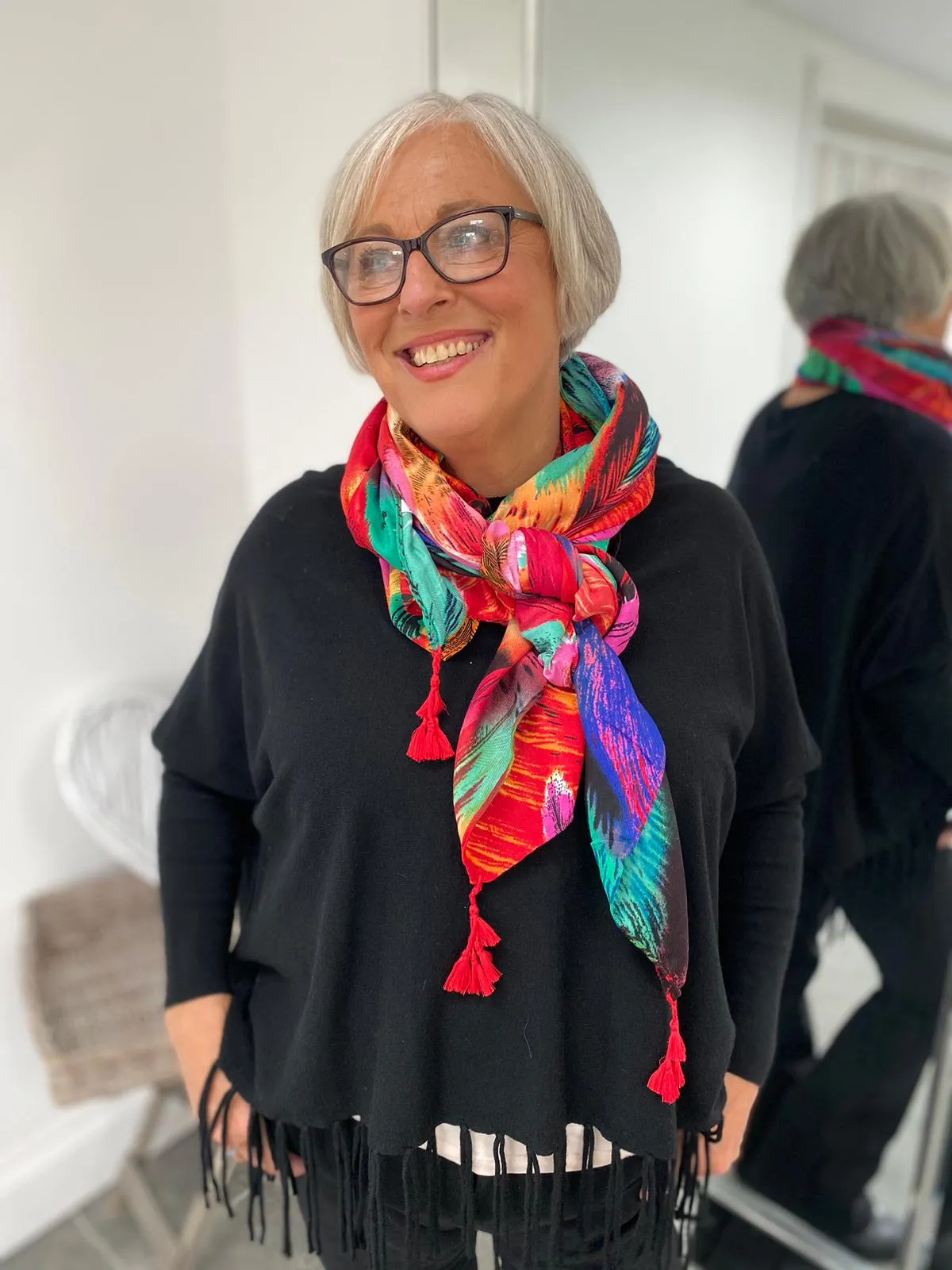 Multi Colour Vibrant Feather Print Scarf