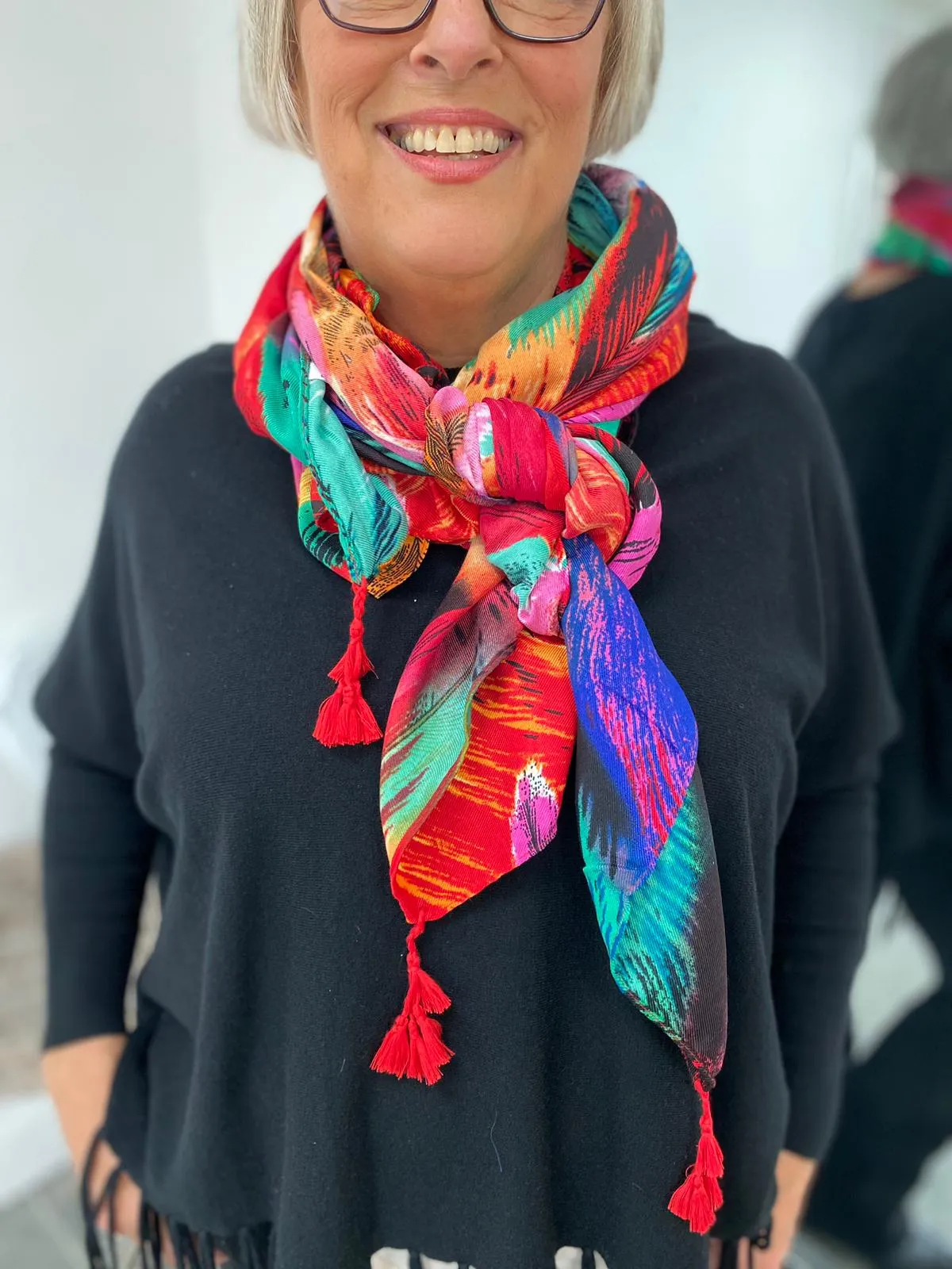 Multi Colour Vibrant Feather Print Scarf