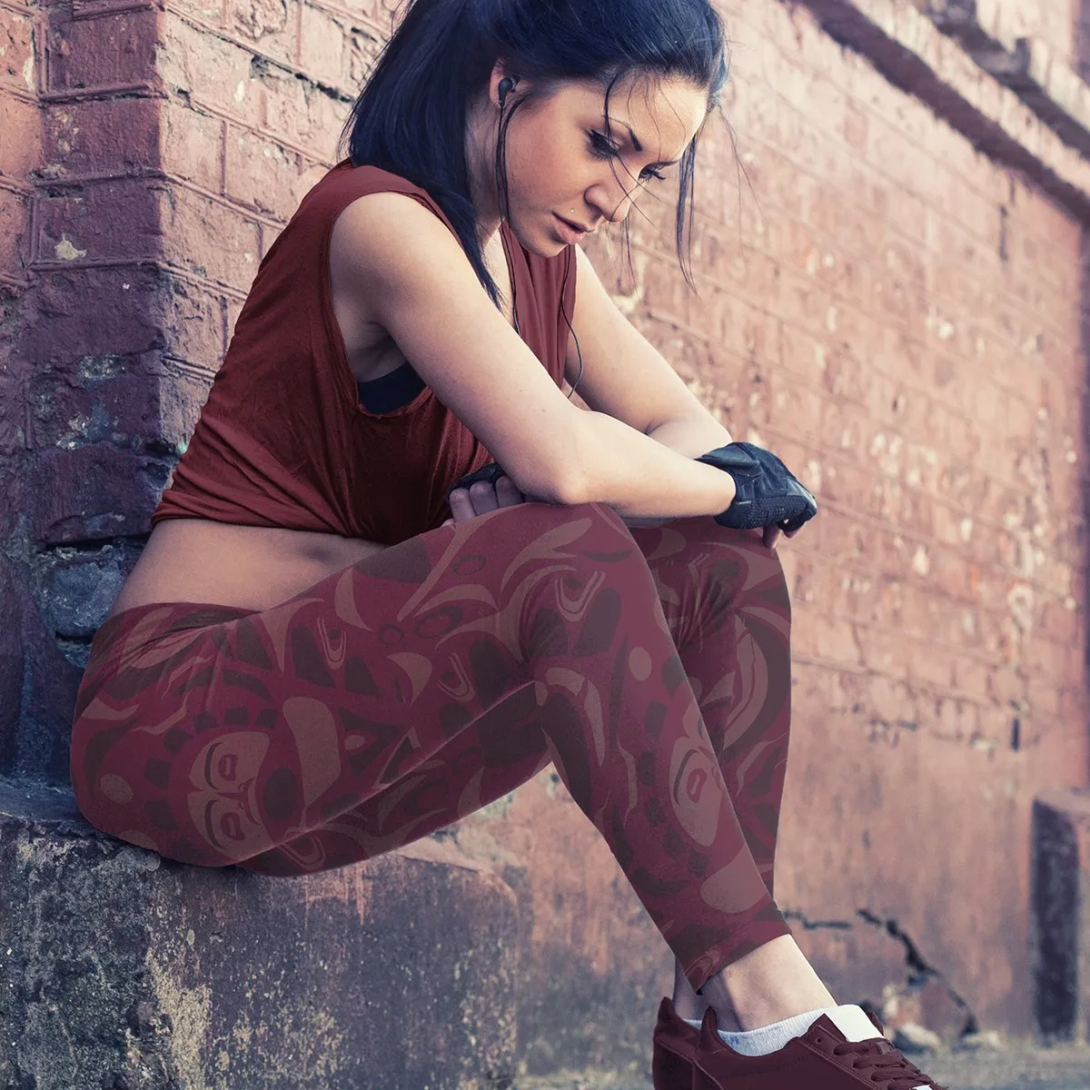 Native Pattern Burgundy Leggings