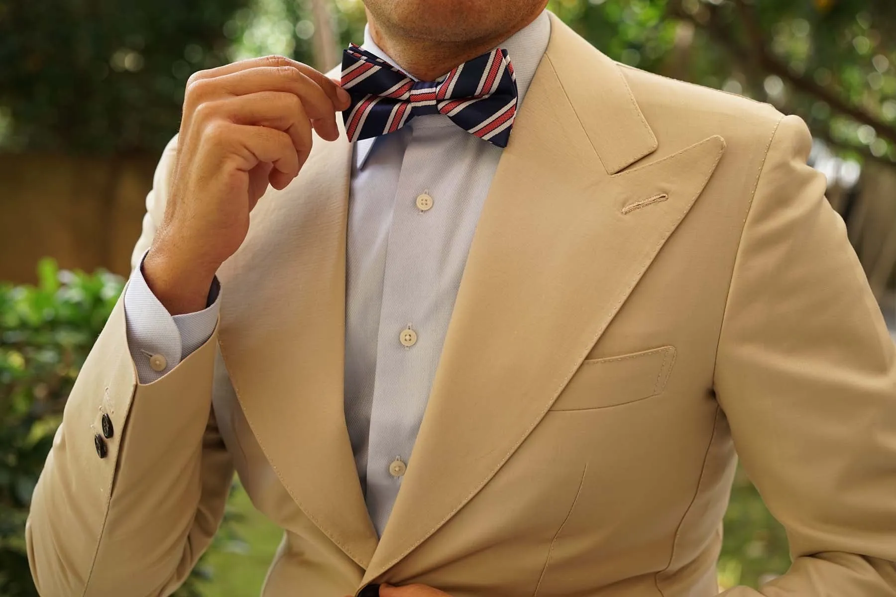 Navy Blue Bow Tie with Red Stripes