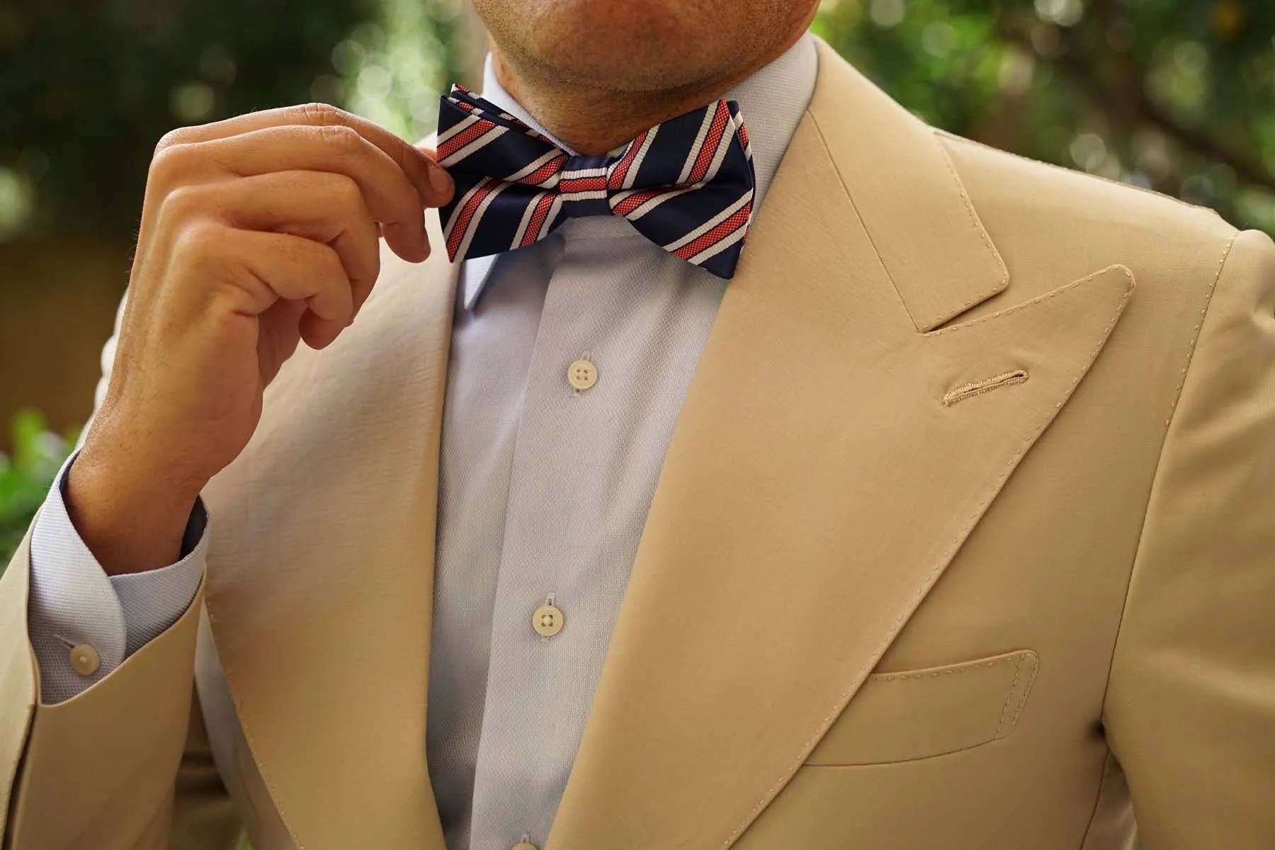 Navy Blue Bow Tie with Red Stripes