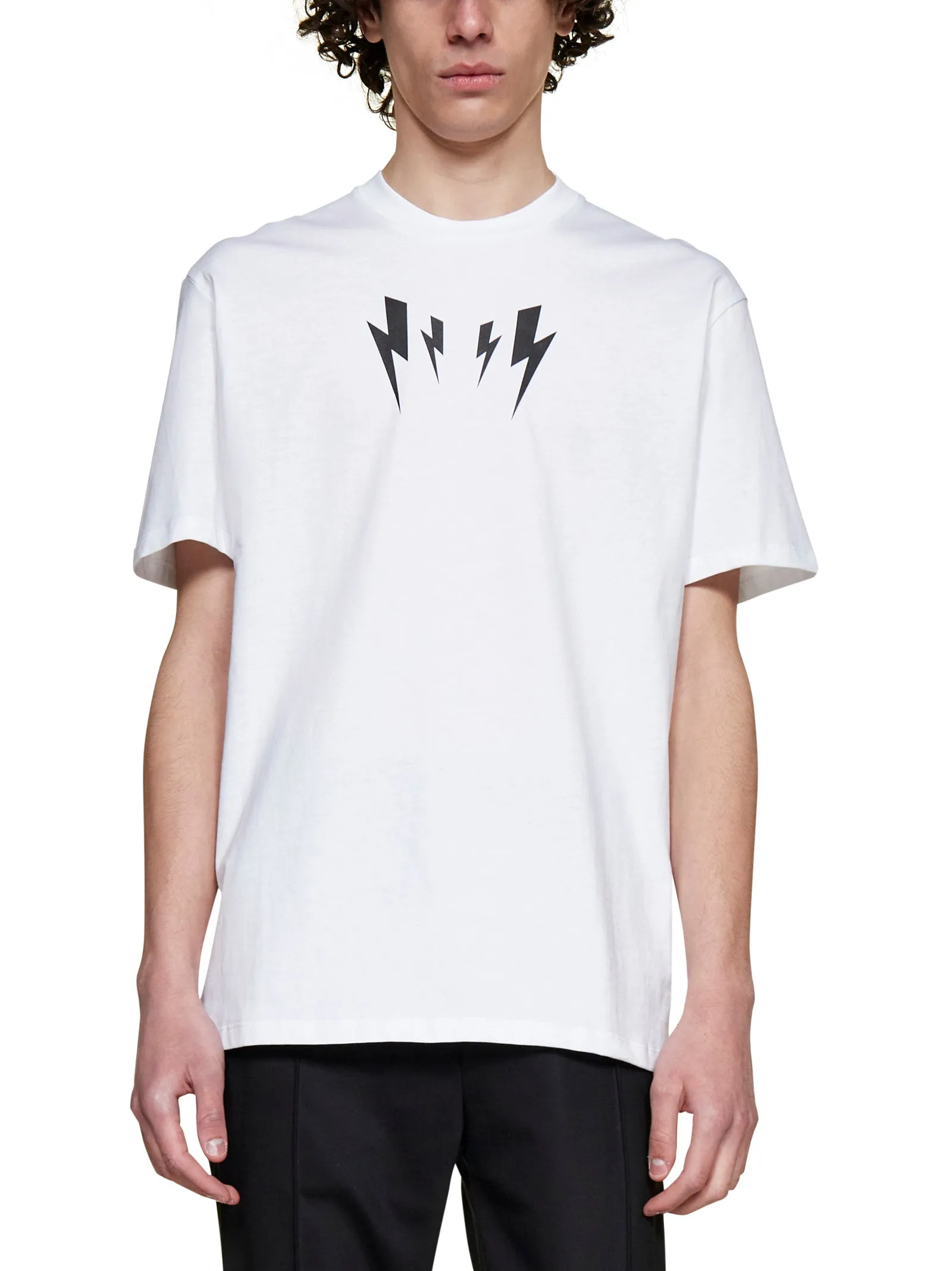 Neil Barrett Mirrored Thunderbolt Print Crewneck T-Shirt