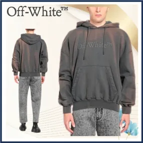 Off-White  |Sweat Street Style Bi-color Long Sleeves Cotton Logo Hoodies