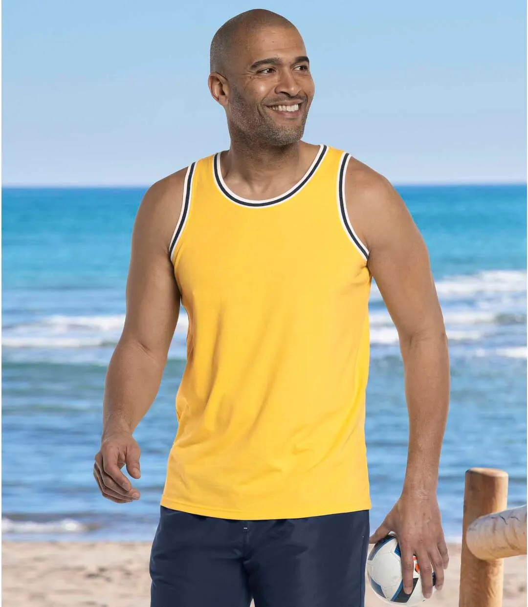 Pack of 3 Men's Jersey Vests - Blue Yellow Navy