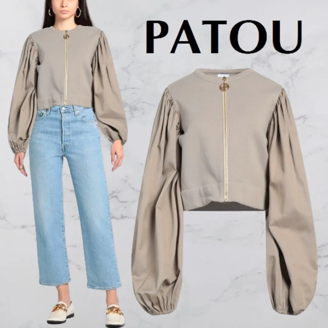 PATOU  |Crew Neck Unisex Street Style Long Sleeves Plain Cotton Logo