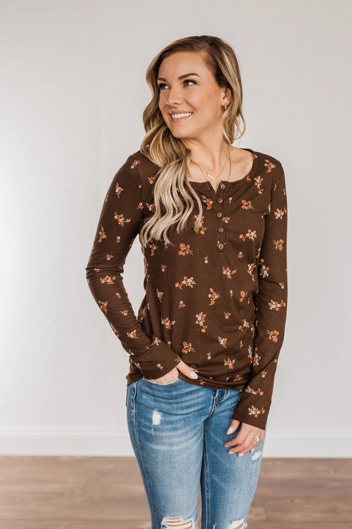 Piercing Beauty Long Sleeve Top- Brown