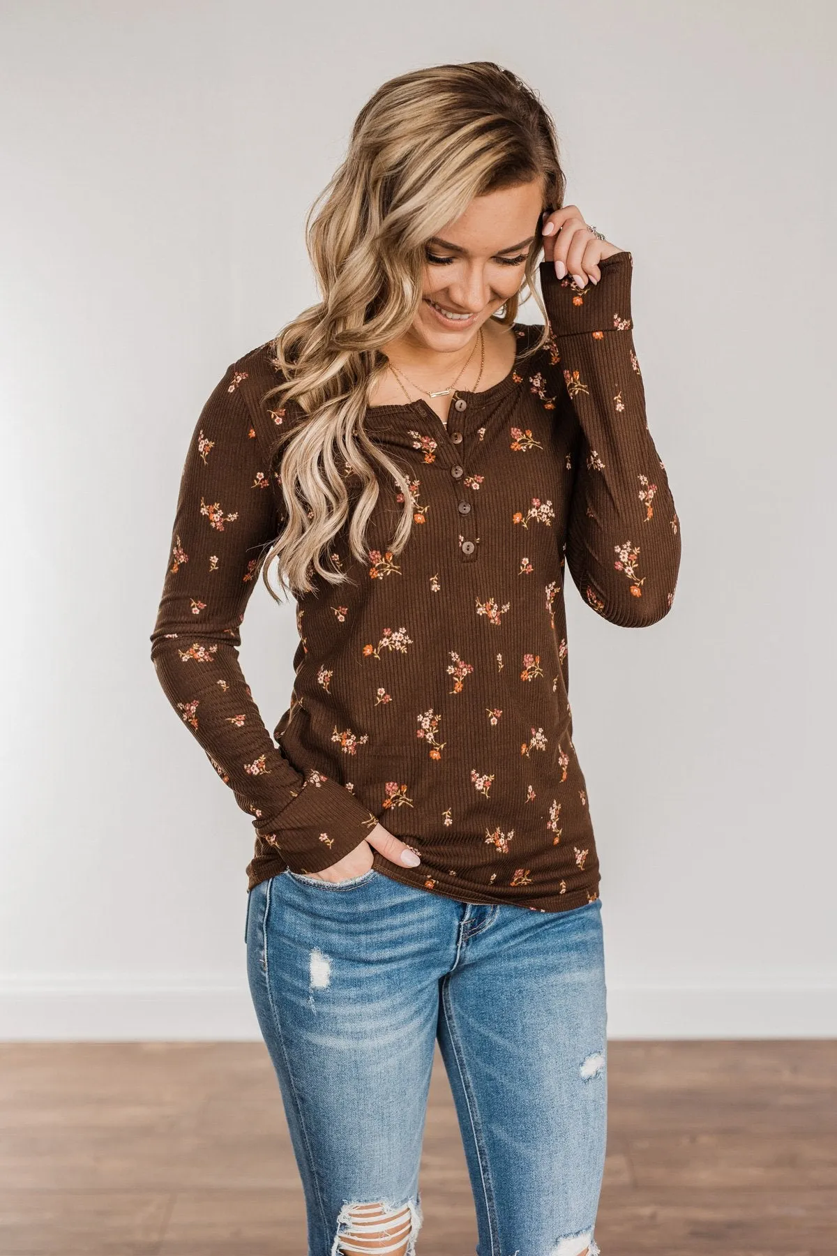 Piercing Beauty Long Sleeve Top- Brown