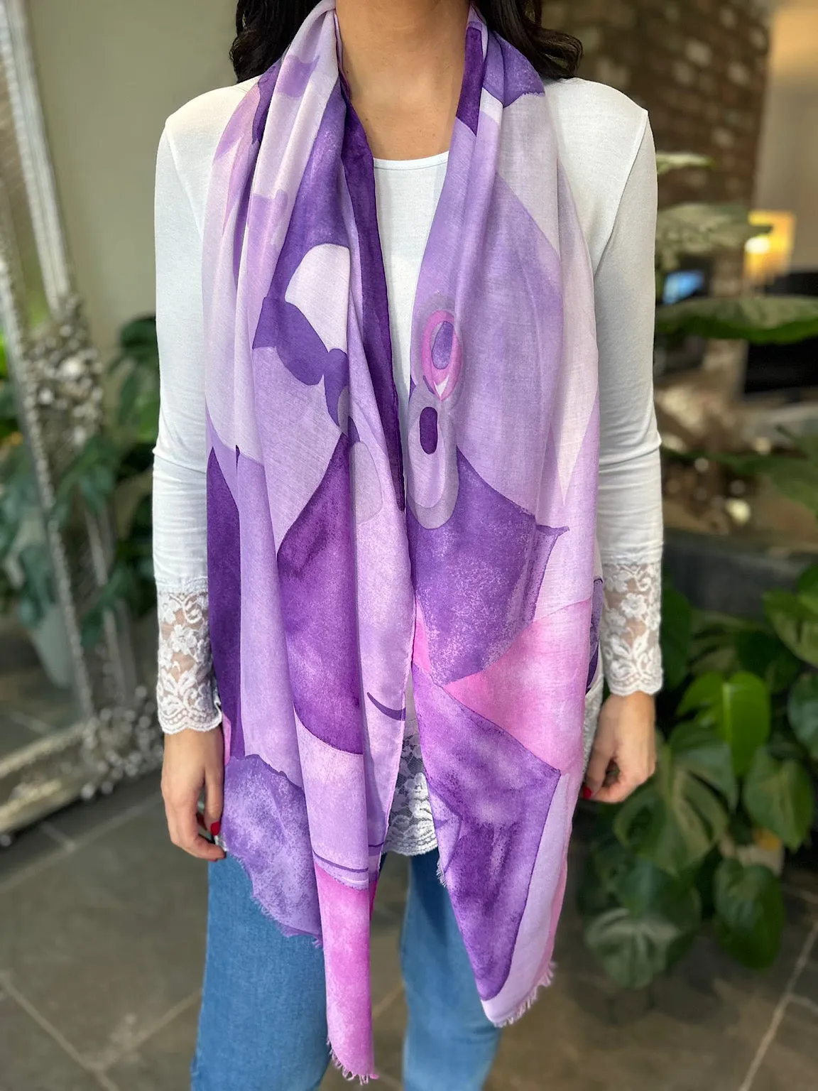 Purple Abstract Flower Print Scarf