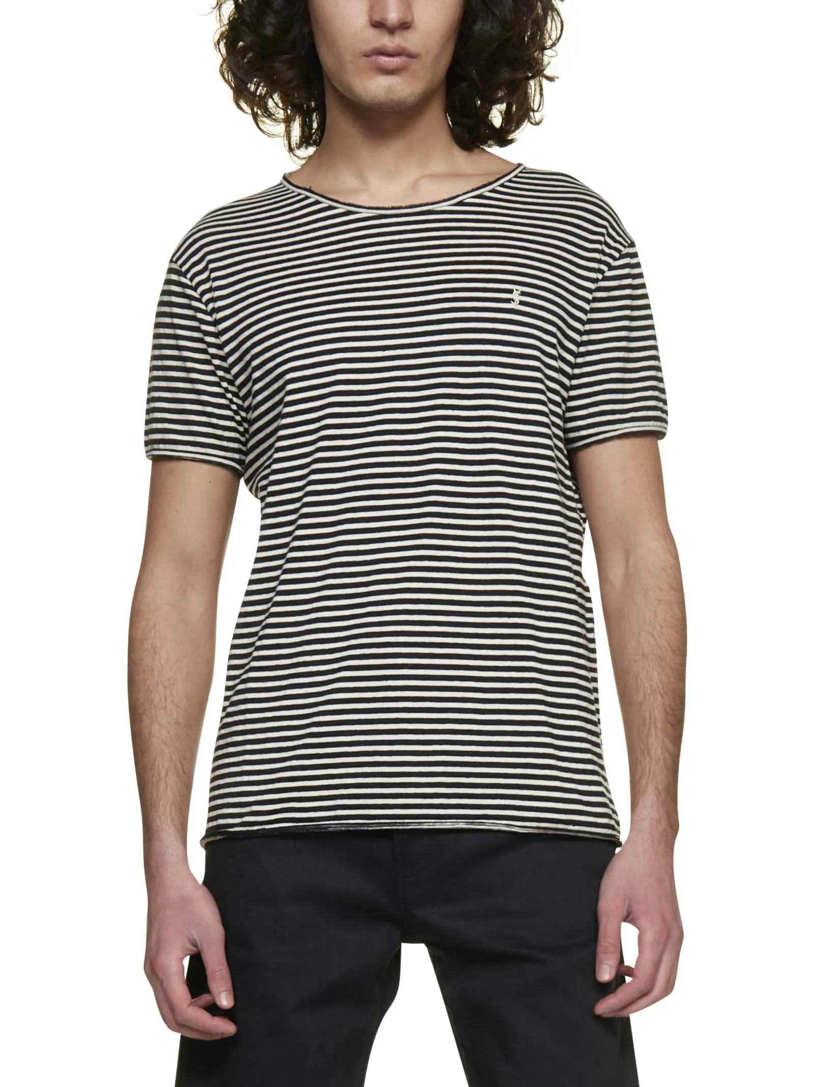 Saint Laurent Logo Detailed Striped T-Shirt