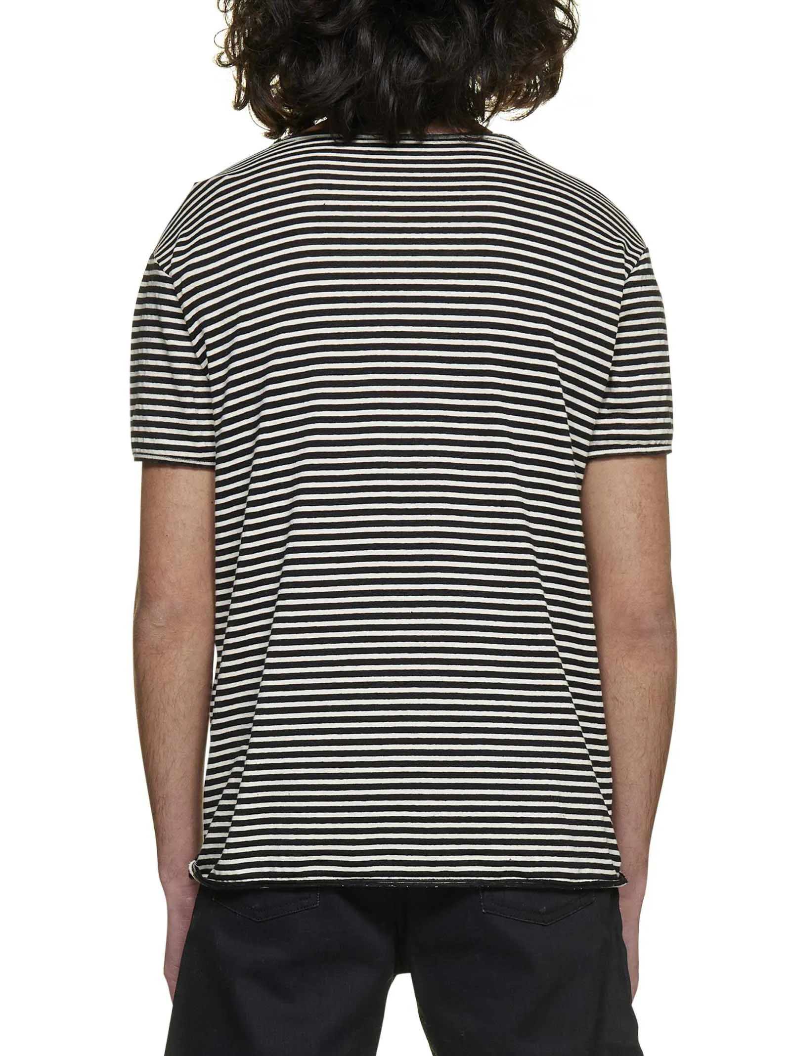 Saint Laurent Logo Detailed Striped T-Shirt