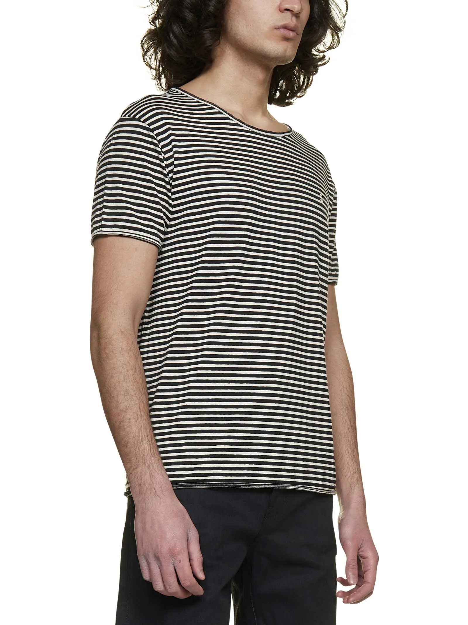 Saint Laurent Logo Detailed Striped T-Shirt