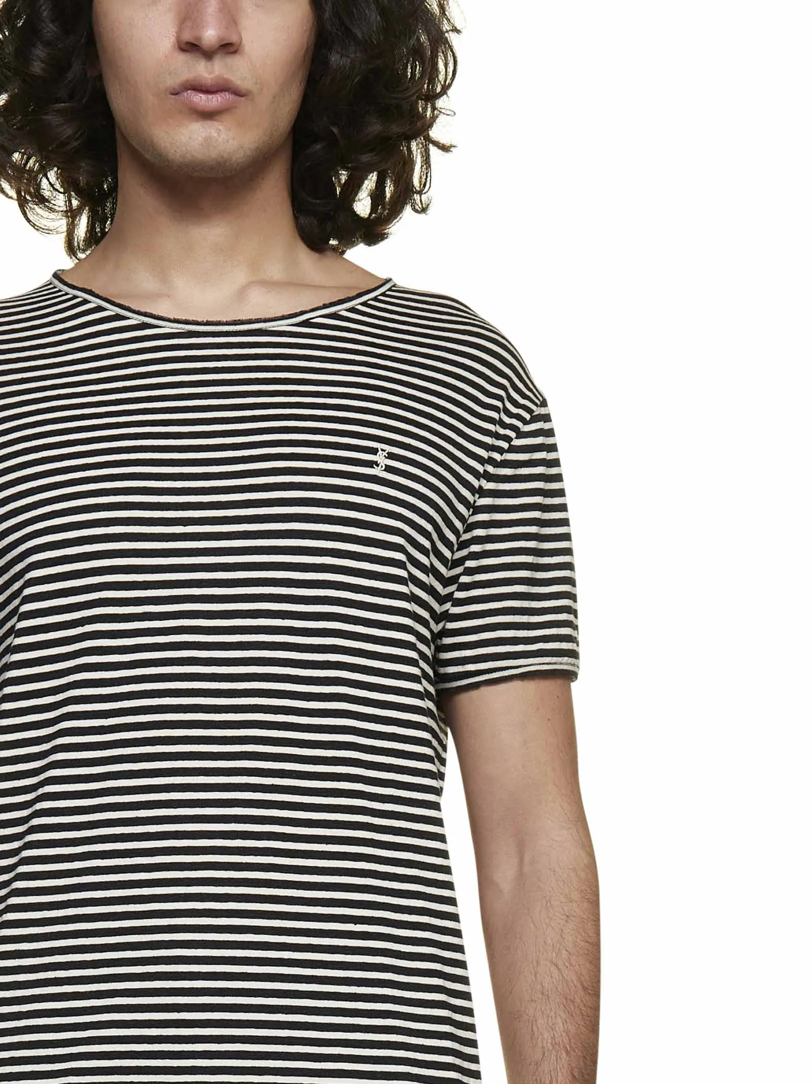 Saint Laurent Logo Detailed Striped T-Shirt