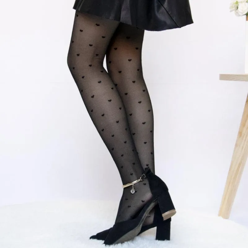 Sexy Pantyhose Summer Nylon Heart Tights with Polka Dot Print Stockings