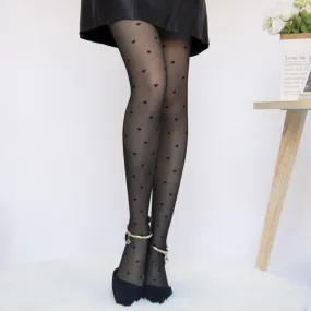 Sexy Pantyhose Summer Nylon Heart Tights with Polka Dot Print Stockings