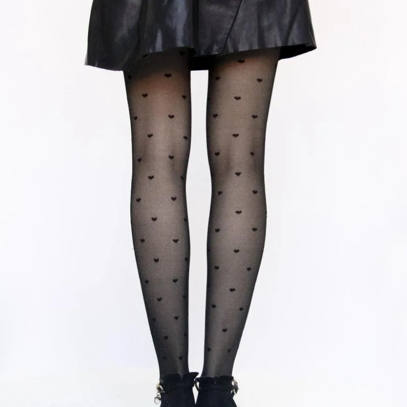 Sexy Pantyhose Summer Nylon Heart Tights with Polka Dot Print Stockings