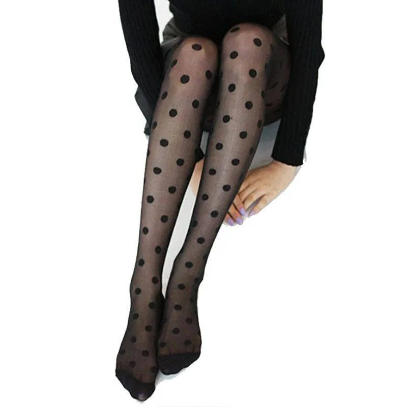 Sexy Pantyhose Summer Nylon Heart Tights with Polka Dot Print Stockings