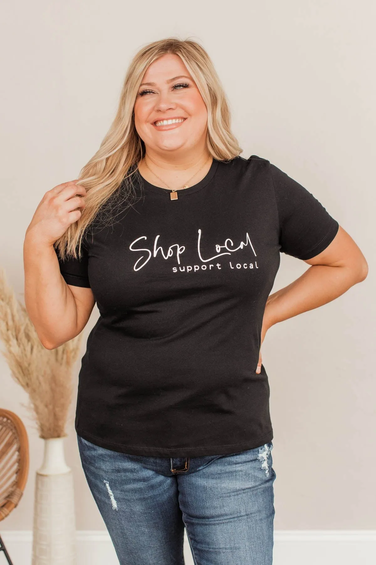 Shop Local, Support Local Graphic Tee- Black