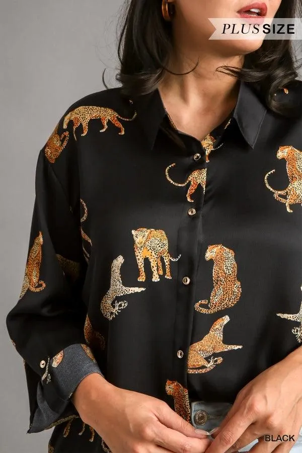 Silky Cheetah Button Down PLUS