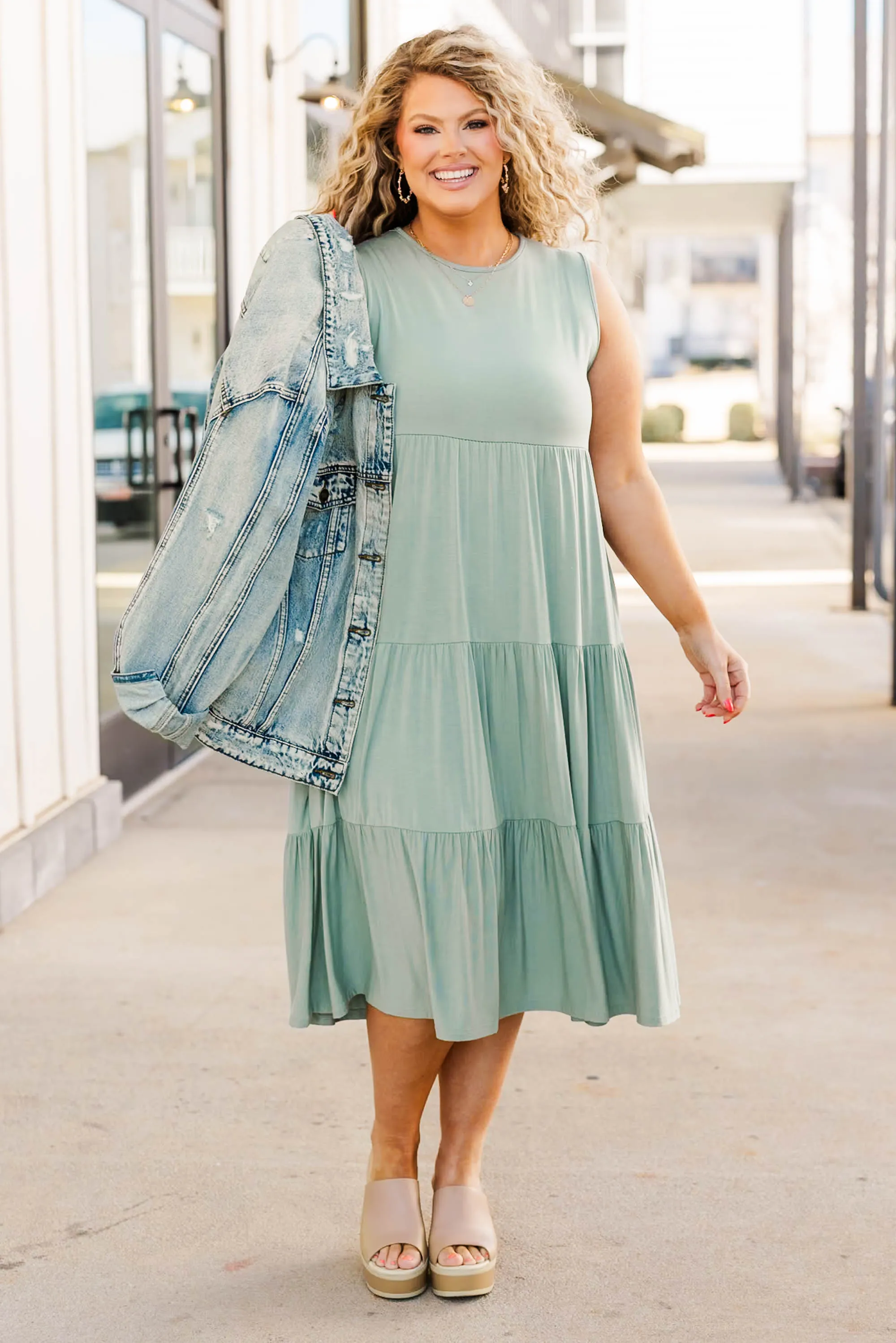 Slowing Down Sunset Dress, Sage