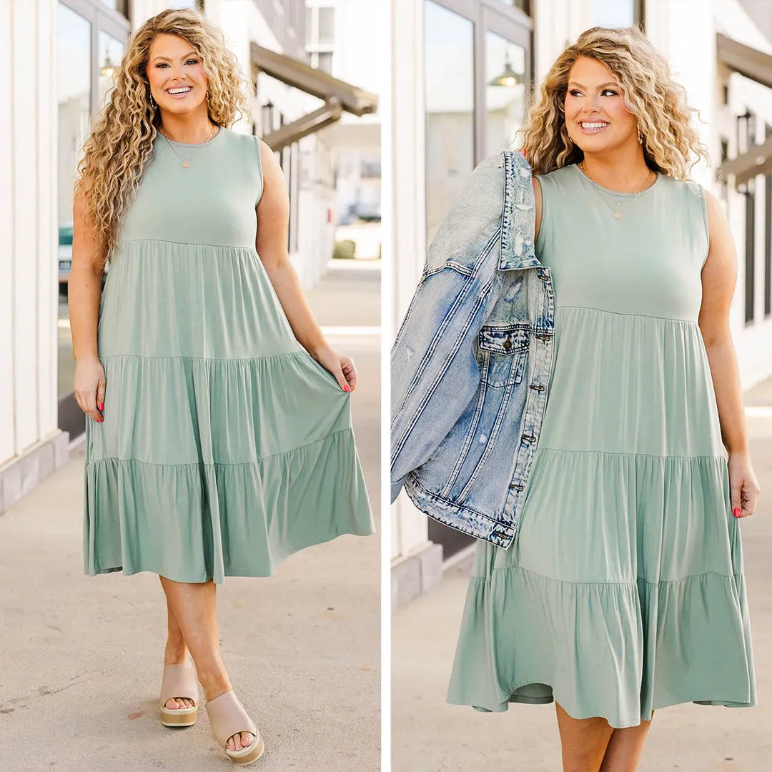 Slowing Down Sunset Dress, Sage