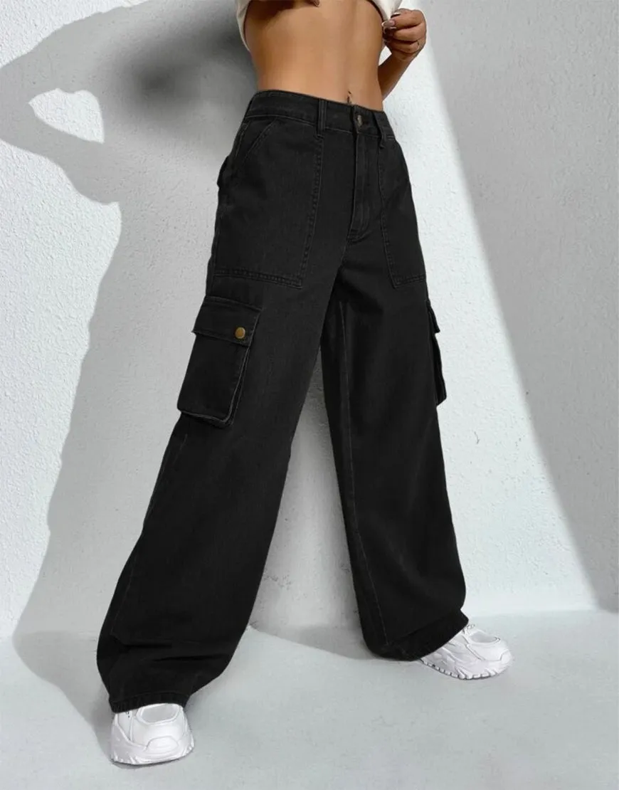 Super Wide Leg Cargo Flap Pocket Black