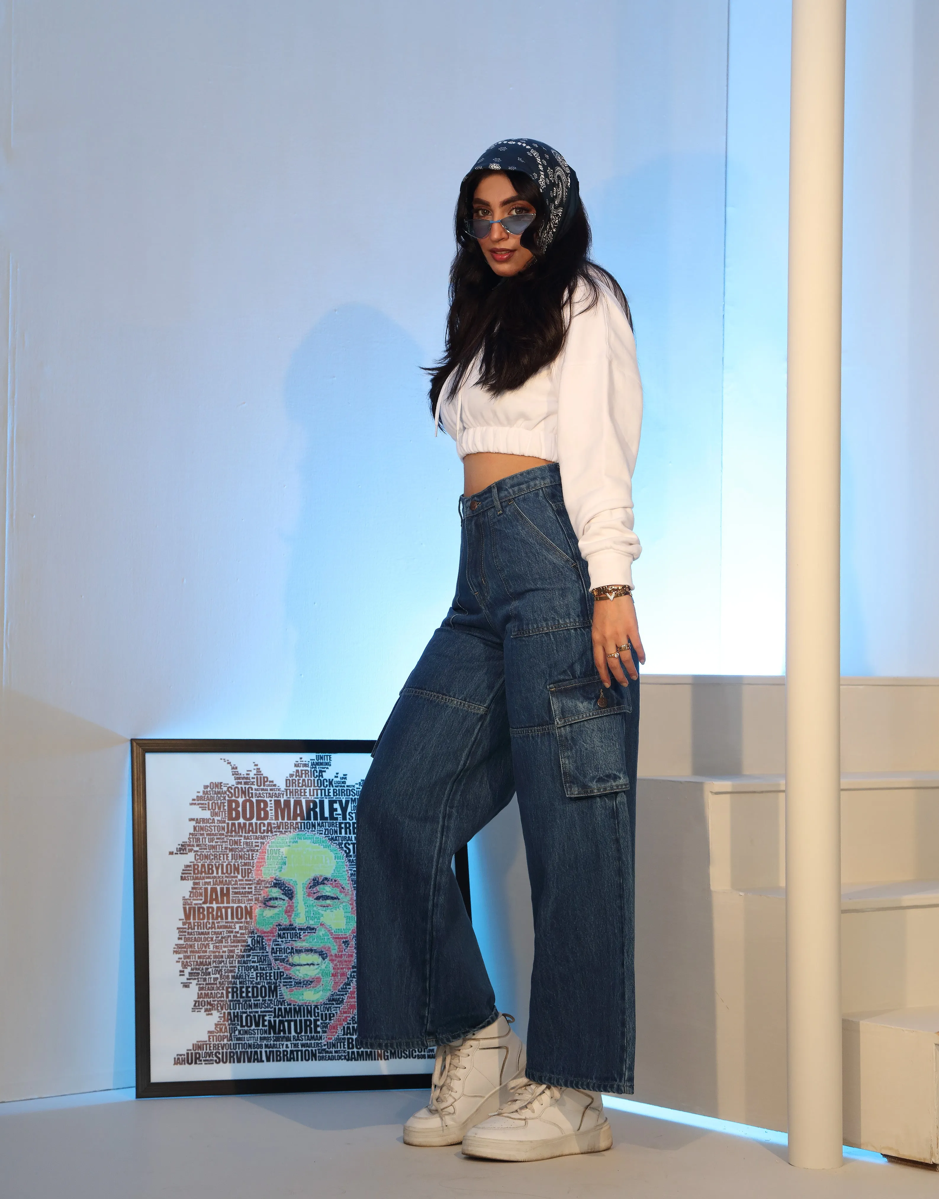 Super Wide Leg Cargo Flap Stone Blue