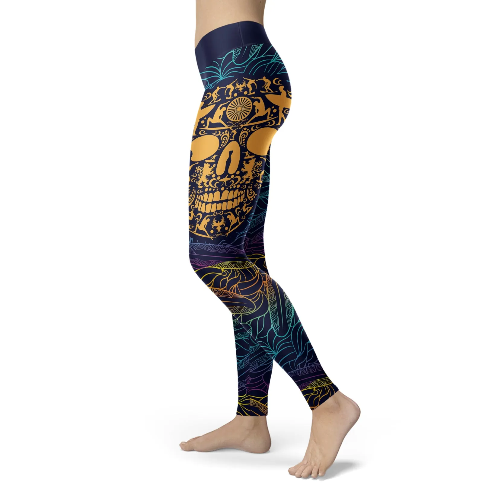 Surfing Leggings Ornamental Skull