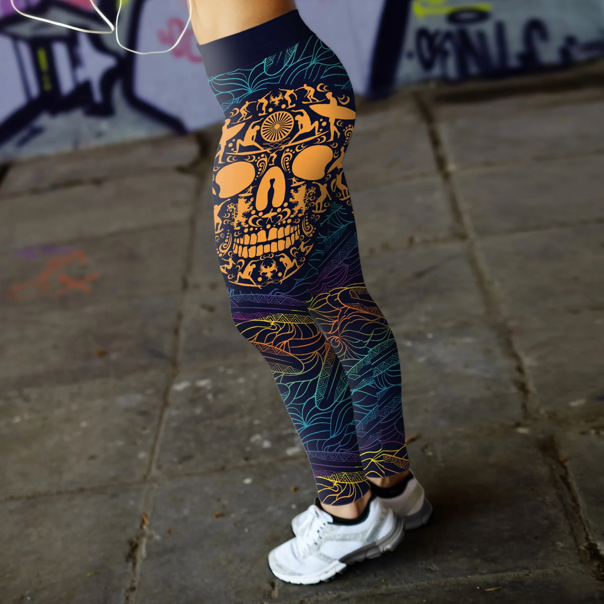 Surfing Leggings Ornamental Skull