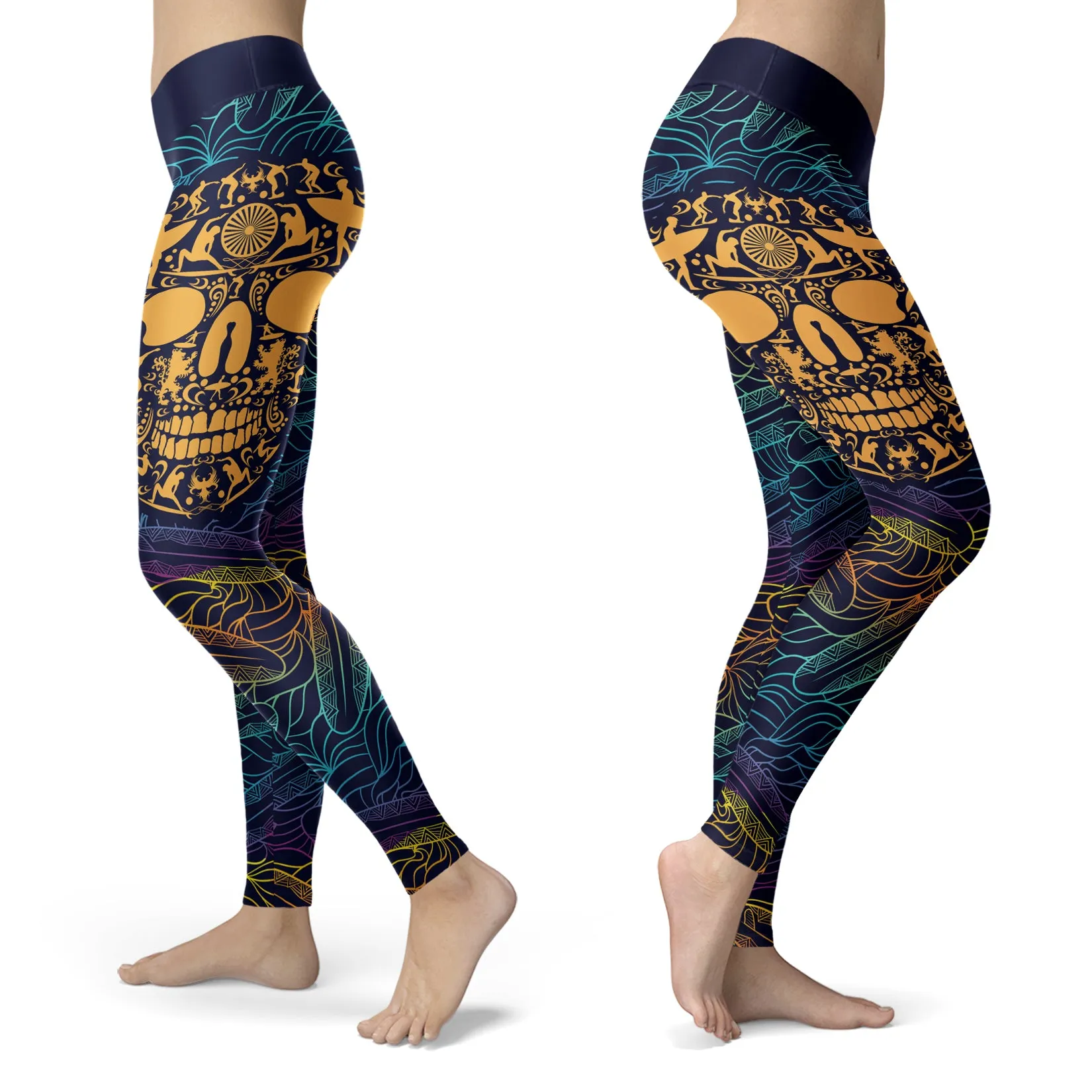 Surfing Leggings Ornamental Skull