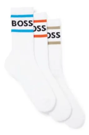 Three-pack of short socks with stripes and logo