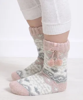 Totes toasties Ladies Fair Isle Chenille Slipper Socks