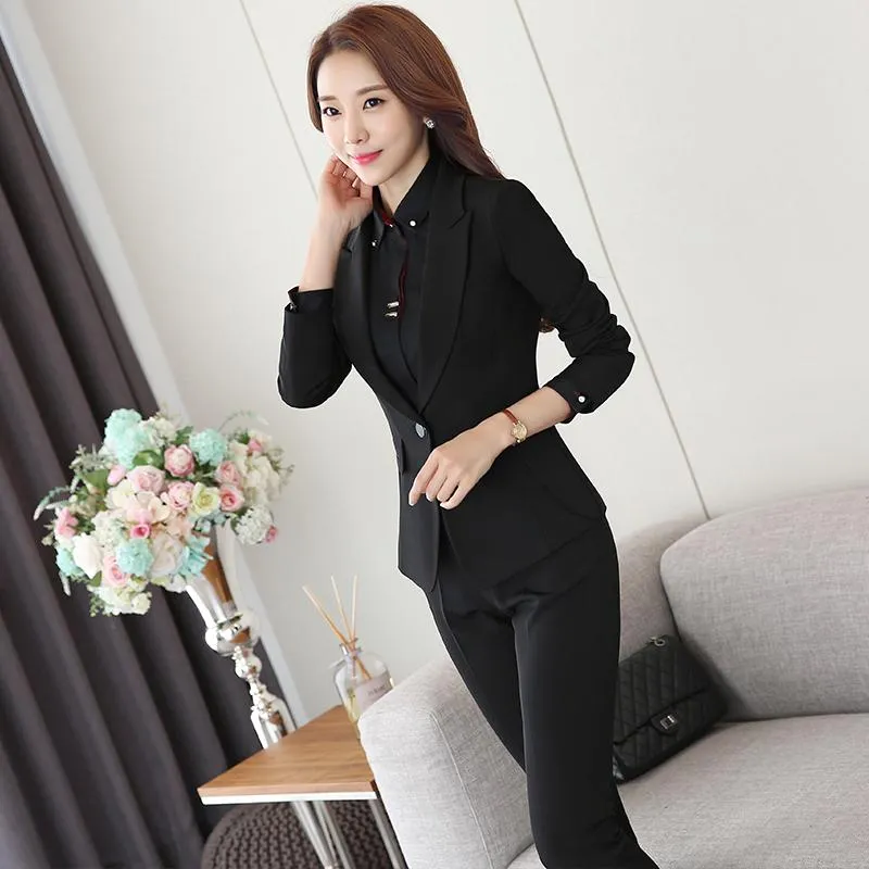 Two-Piece Ladies Formal Pant Suit Blazer Uniform Design Business Suits