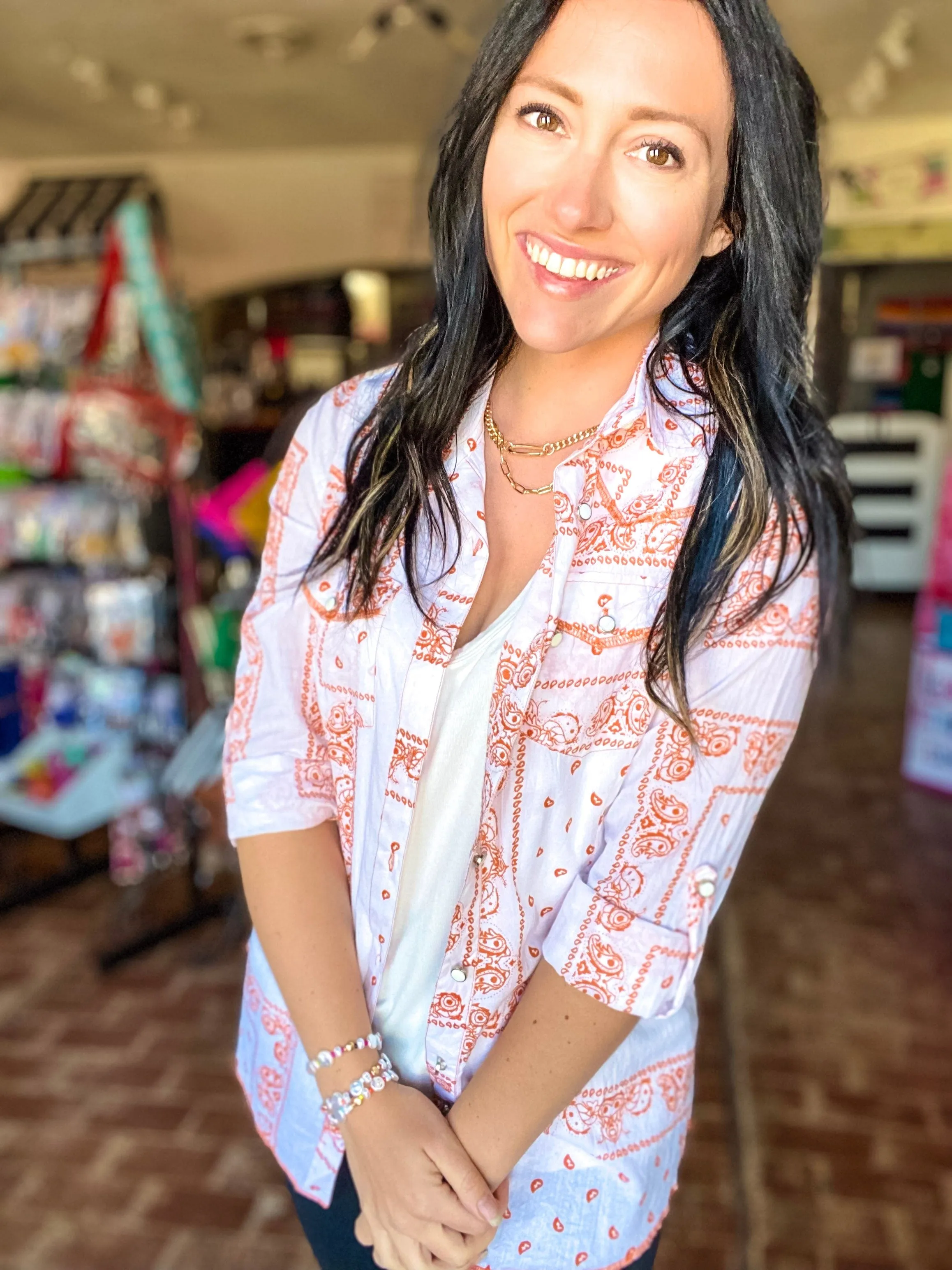 Vintage Button Down Paisley Orange