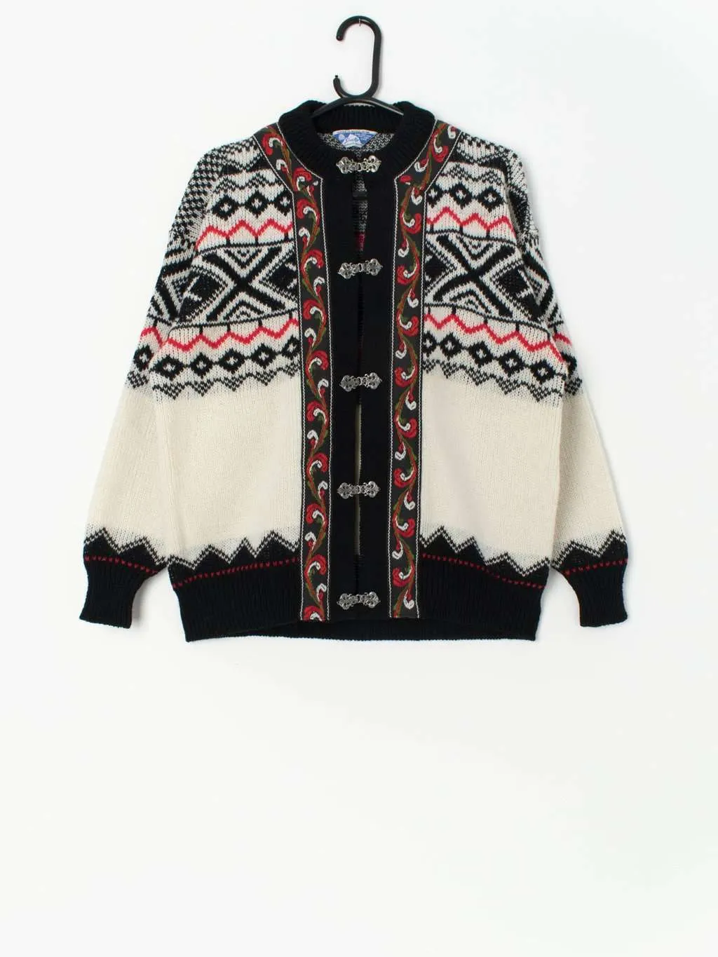 Vintage Norwegian wool cardigan with stunning geometric design – Medium / Large