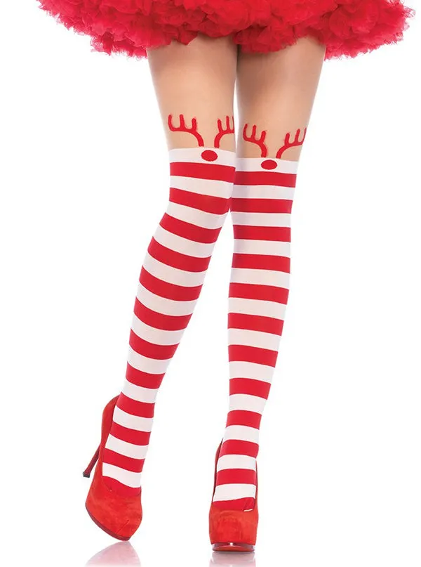 Women's Rudolph Striped Tights (Red/White)