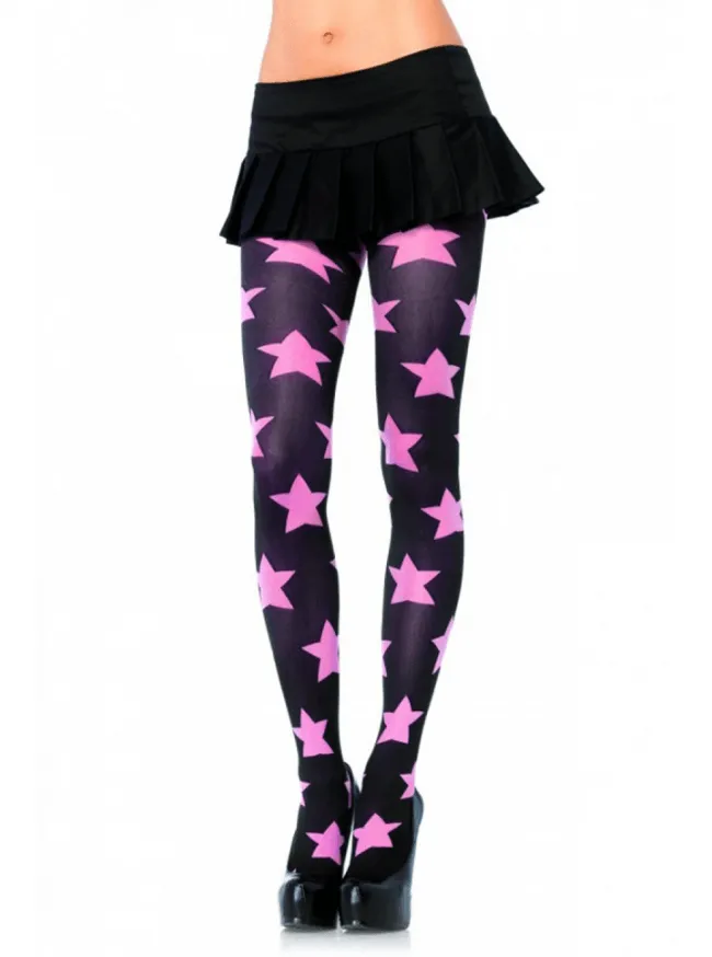 Women's Stars Opaque Tights (Pink/Black)