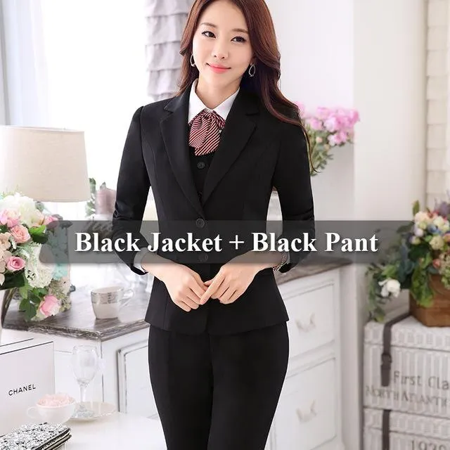 Work Formal Business Wear 2 Pieces Standard Pant Suits for Women