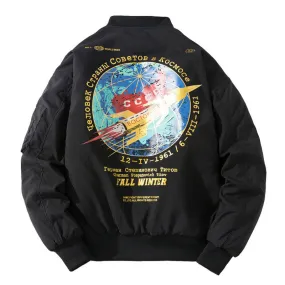 Xituodai Winter Bomber Jacket Men Fashion Pilot Jacket Rocket Print Baseball Coat Casual Youth Streetwear Outerwear Mens Clothin